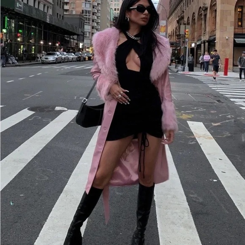 Princess Polly PU Pink Fur Trimmed Jacket